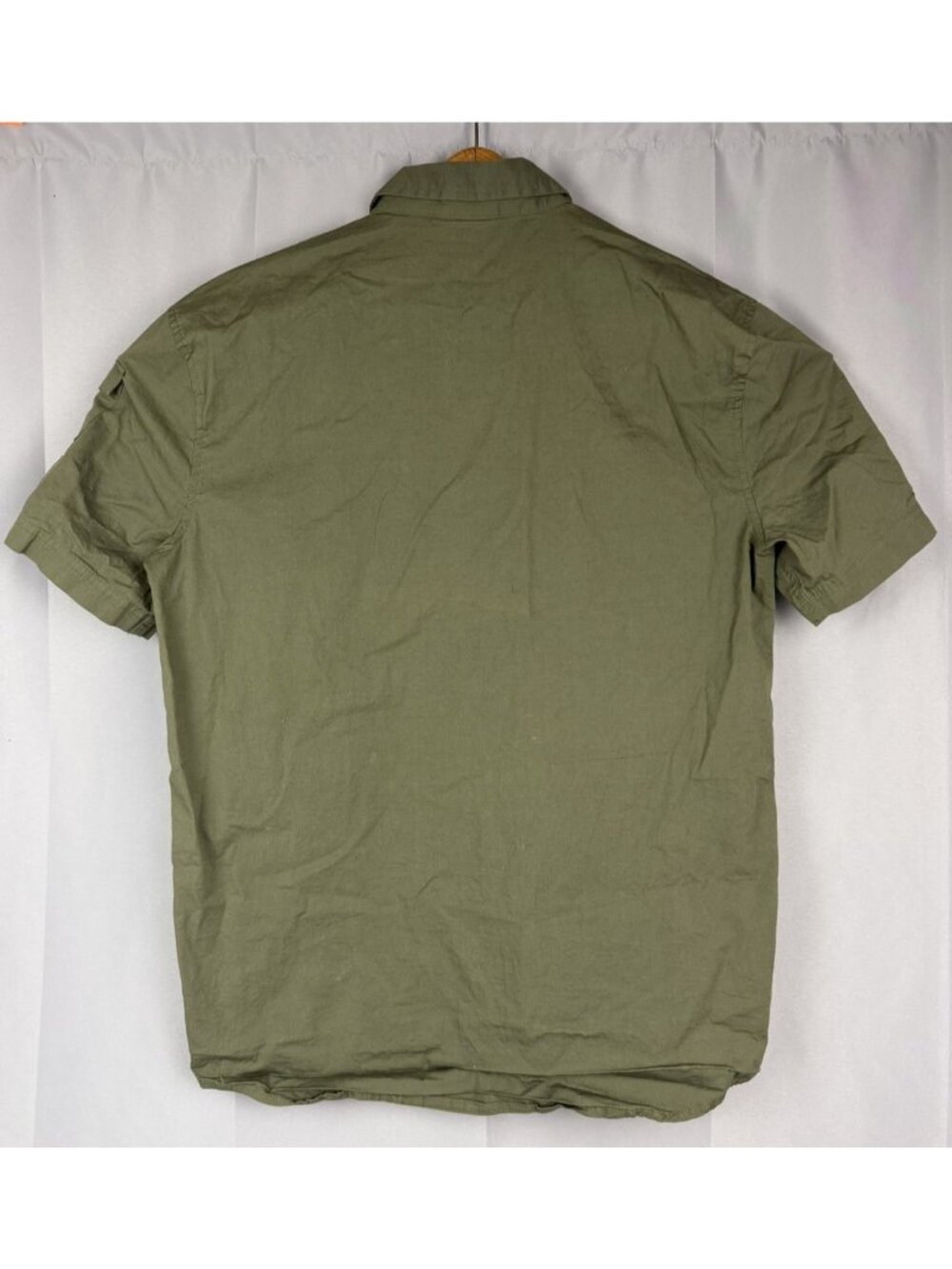 Grunt Style Button Down Shirt Mens Sz Med Garage Flag Patch Military Green New - Picture 2 of 9